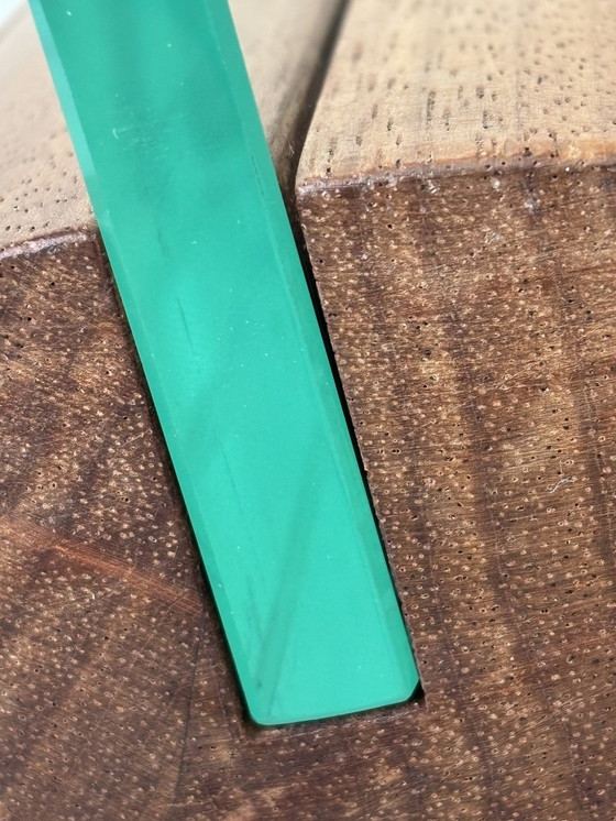 Image 1 of Post Modern Glass Magazine Holder/ Journal Rack With Wooden Base. Memphis Stil 1980er Jahre