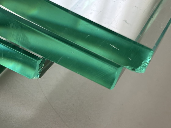 Image 1 of Post Modern Glass Magazine Holder/ Journal Rack With Wooden Base. Memphis Stil 1980er Jahre