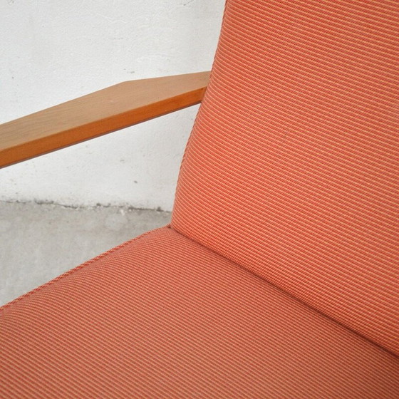 Image 1 of Paar orangefarbene Stoffsessel mit Ottomane, 1960