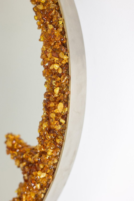 Image 1 of Spiegel Aus Halbedelsteinen Mit Kreisförmiger Form. Kunsthandwerkerarbeit.