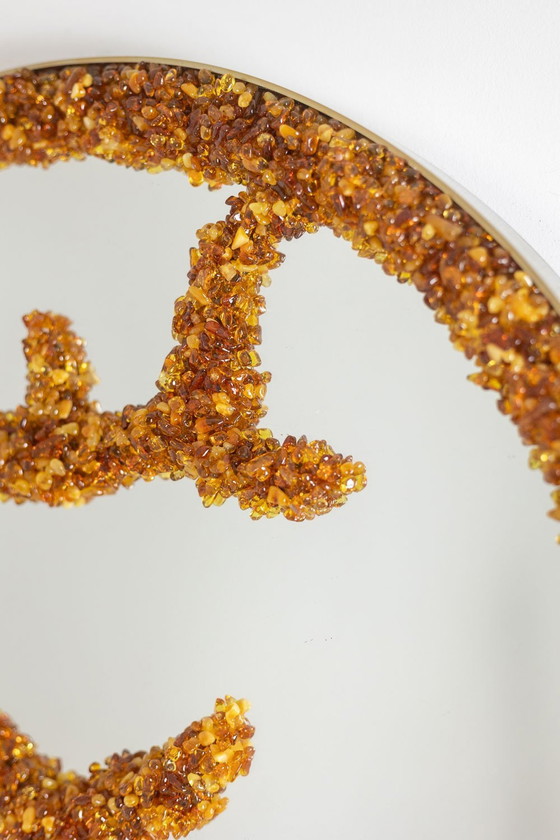 Image 1 of Spiegel Aus Halbedelsteinen Mit Kreisförmiger Form. Kunsthandwerkerarbeit.