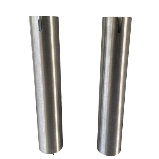 Image 1 of Paar alte Stehlampen "Acquarius" aus gebürstetem Metall und Glas von Filippo dell'Orto für Palluco, Italien