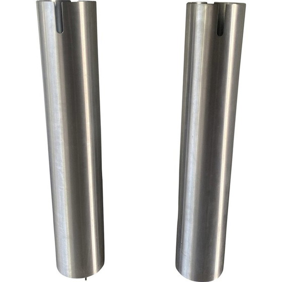 Image 1 of Paar alte Stehlampen "Acquarius" aus gebürstetem Metall und Glas von Filippo dell'Orto für Palluco, Italien