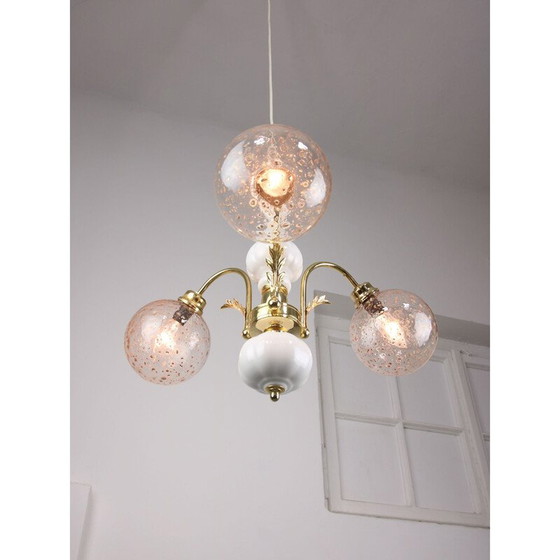 Image 1 of Goldener Kronleuchter aus Keramik und Glas, Italien