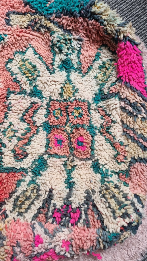  Vintage marokkanische Fußbank Rosa aus echter Wolle