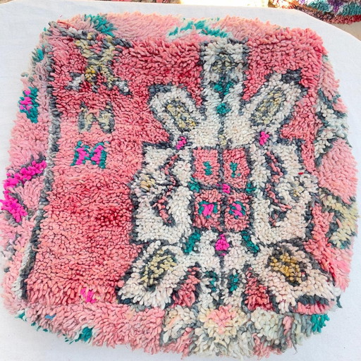  Vintage marokkanische Fußbank Rosa aus echter Wolle