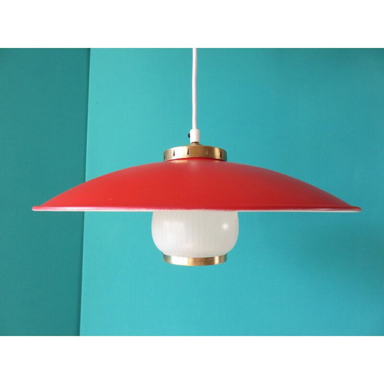 Image 1 of Alte dänische Pendelleuchte aus rotem Metall, 1950