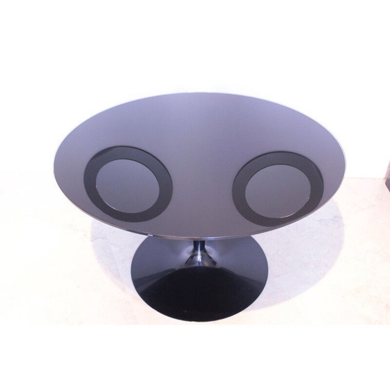 Image 1 of Vintage Runder Tisch aus verspiegeltem schwarzem Glas Calligaris Italien 1980er
