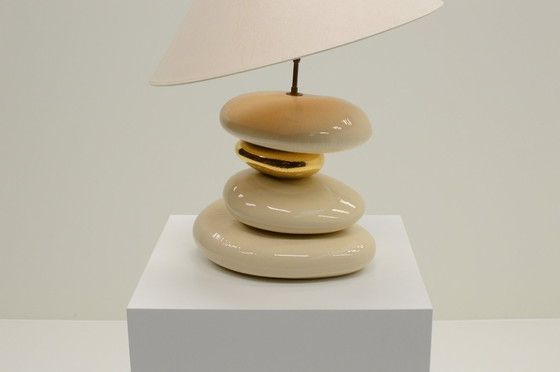 Image 1 of Große Kieselstein-Tischlampe von François Chatain, 1980er Jahre Frankreich.