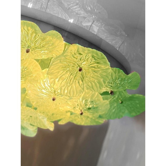 Image 1 of Italienisches grünes florales Muranoglas Flush Mount im Mid-Century Modern Stil