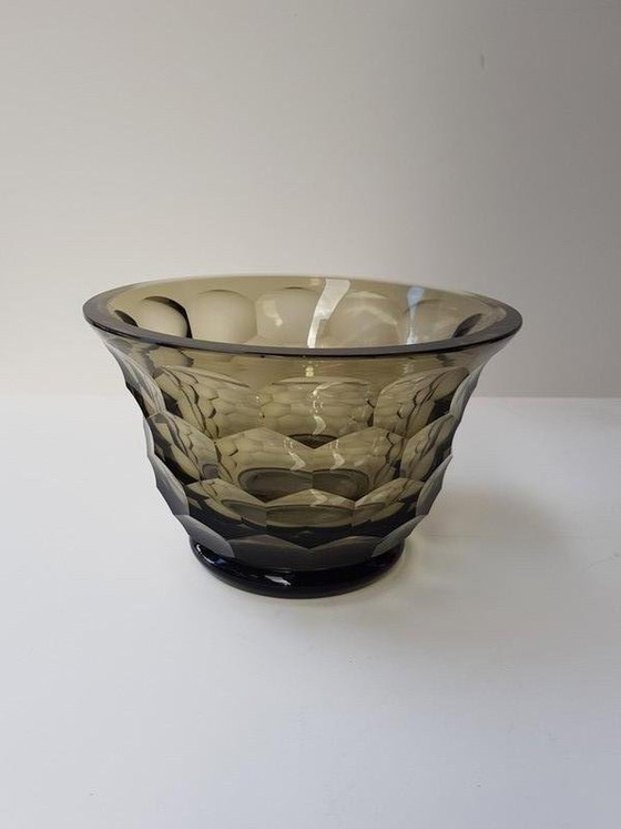 Image 1 of Vintage Art Deco Vase aus geräuchertem Kristall von Moser Böhmen
