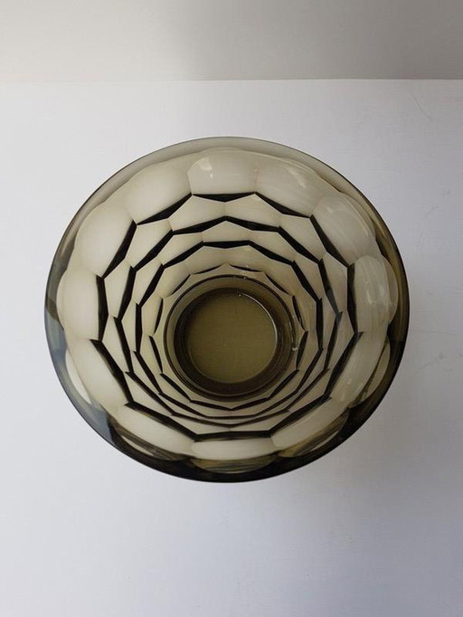 Vintage Art Deco Vase aus geräuchertem Kristall von Moser Böhmen