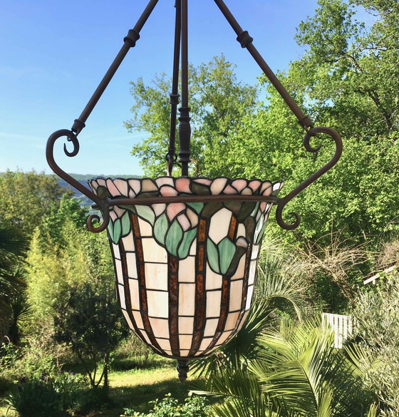 Image 1 of Große Hängeleuchte im Tiffany-Stil Jugendstil