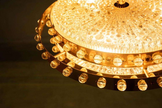 Image 1 of Midmod-Regency-Hängeleuchte Glas und Messing, Orrefors Schweden