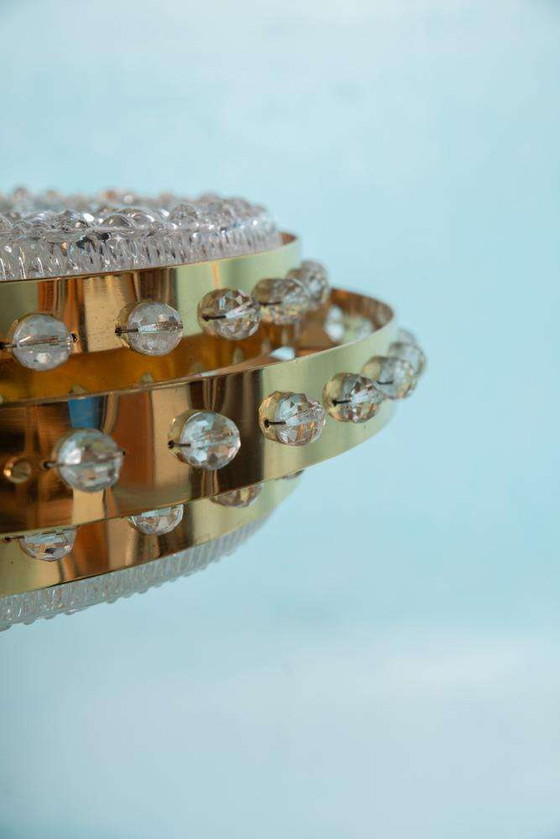 Image 1 of Midmod-Regency-Hängeleuchte Glas und Messing, Orrefors Schweden