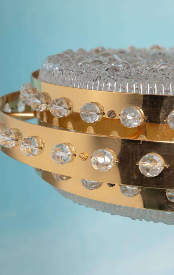 Image 1 of Midmod-Regency-Hängeleuchte Glas und Messing, Orrefors Schweden