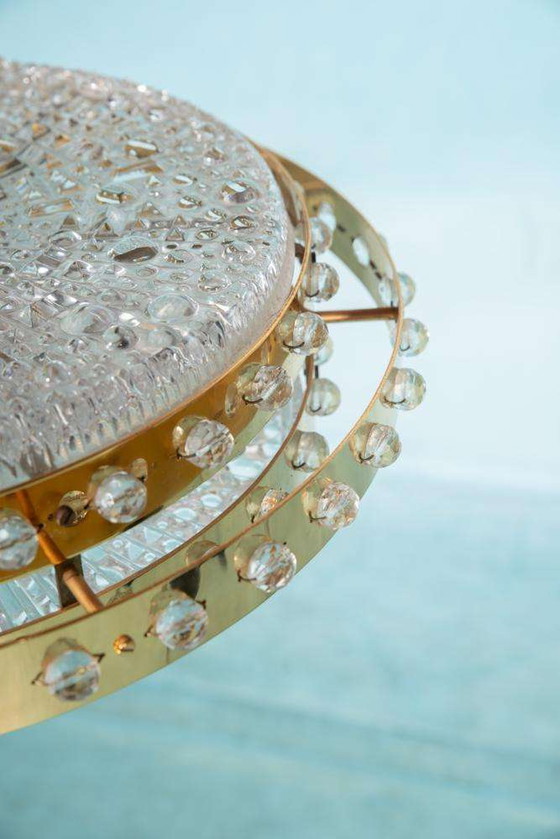 Image 1 of Midmod-Regency-Hängeleuchte Glas und Messing, Orrefors Schweden