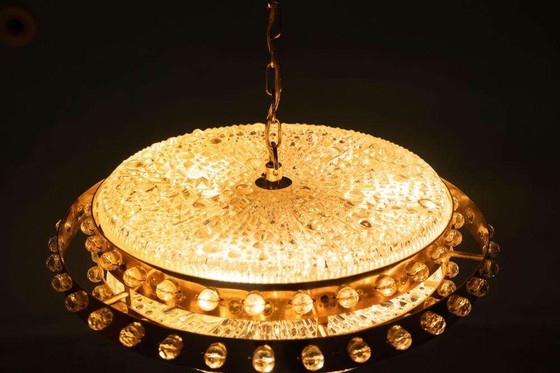 Image 1 of Midmod-Regency-Hängeleuchte Glas und Messing, Orrefors Schweden