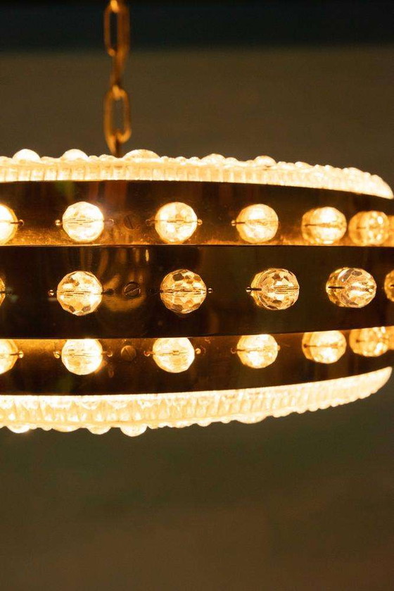 Image 1 of Midmod-Regency-Hängeleuchte Glas und Messing, Orrefors Schweden