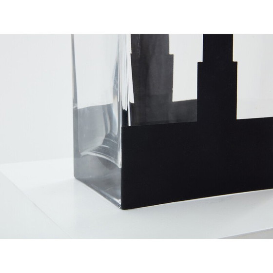 Image 1 of Vintage Art Deco Vase aus transparentem und schwarzem Mattglas von Anatole Riecke, 1932