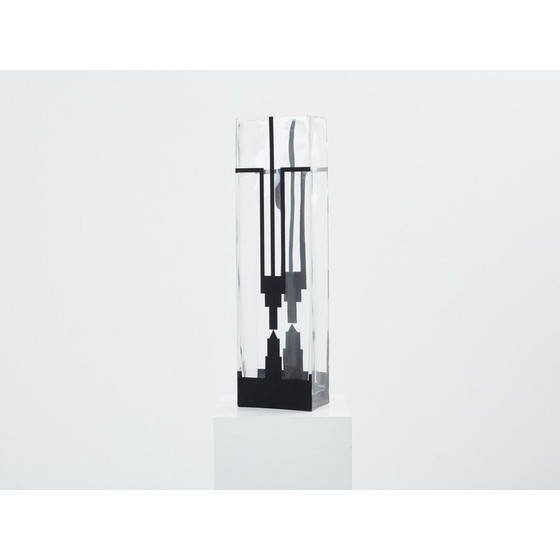 Image 1 of Vintage Art Deco Vase aus transparentem und schwarzem Mattglas von Anatole Riecke, 1932