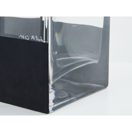 Image 1 of Vintage Art Deco Vase aus transparentem und schwarzem Mattglas von Anatole Riecke, 1932