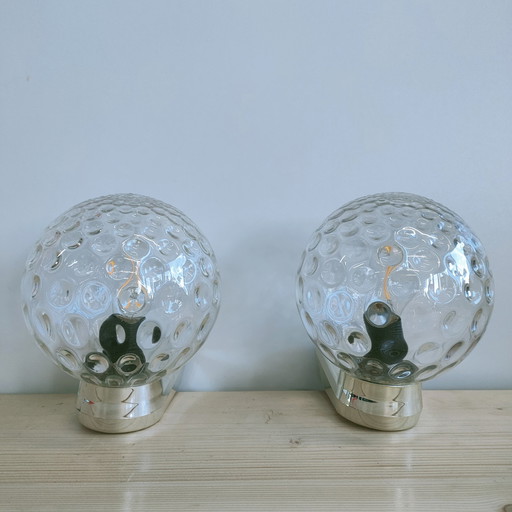 Set Vintage 60s-70s Herda Bubble Glas Wandleuchten