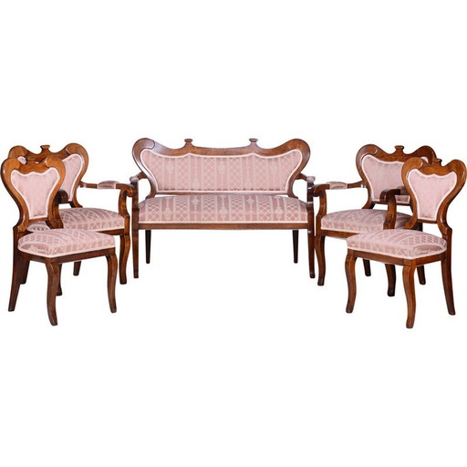 Biedermeier Sitzgarnitur aus Eiche und Nussbaum, Österreich 1840