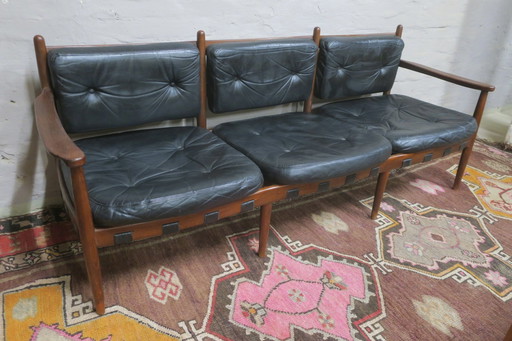 Cadett 3-Sitzer Sofa in Teak und Leder mit Lederriemen von Eric Merthen, 1960S