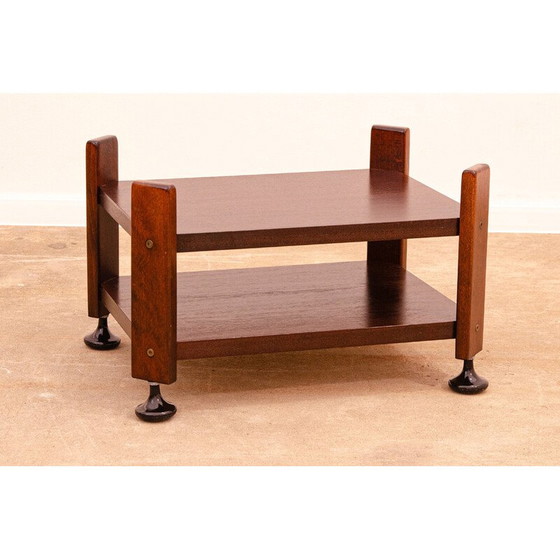 Image 1 of Vintage Mahagoni Beistelltisch auf Rollen, Tschechoslowakei 1980