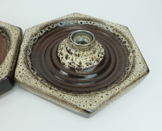 Image 1 of set von 3 keramik wandleuchten 1960er 1970er lava drip glasur beige braun hustadt