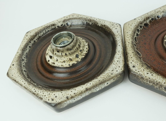 Image 1 of set von 3 keramik wandleuchten 1960er 1970er lava drip glasur beige braun hustadt