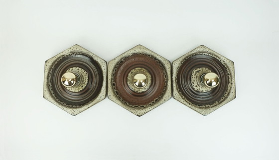 Image 1 of set von 3 keramik wandleuchten 1960er 1970er lava drip glasur beige braun hustadt