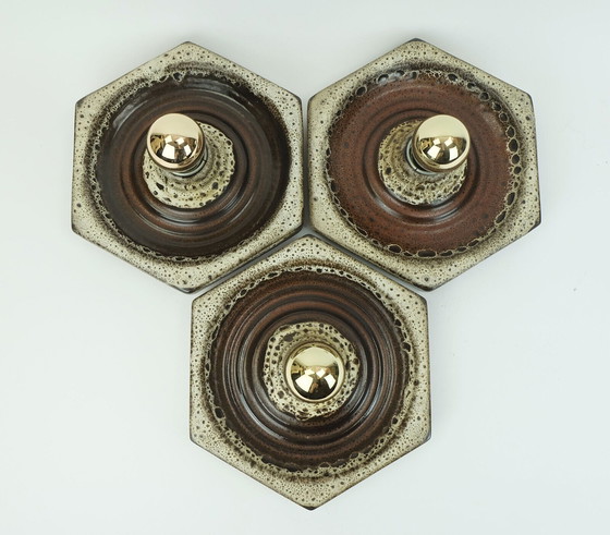 Image 1 of set von 3 keramik wandleuchten 1960er 1970er lava drip glasur beige braun hustadt