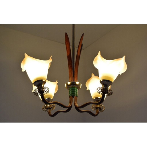 Mid-Century Holz Kronleuchter 1970er Jahre