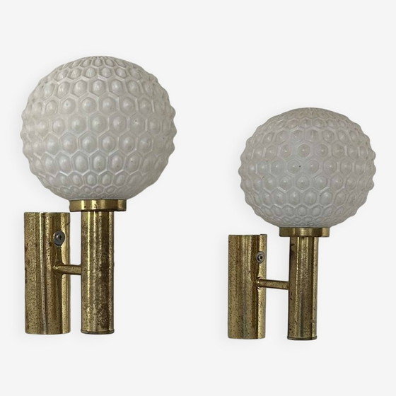 Image 1 of Wandleuchte Aus Messing Und Opalin - Deutschland 1960