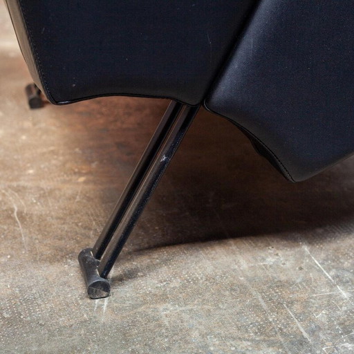 Vintage-Sessel aus schwarzem Metall und schwarzem Leder, 1980