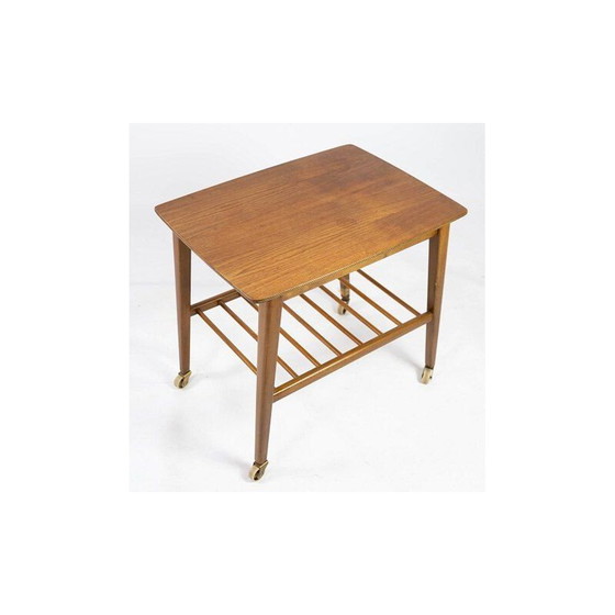 Image 1 of Vintage Teak Beistelltisch mit Regal und Rollen Dänemark 1960s