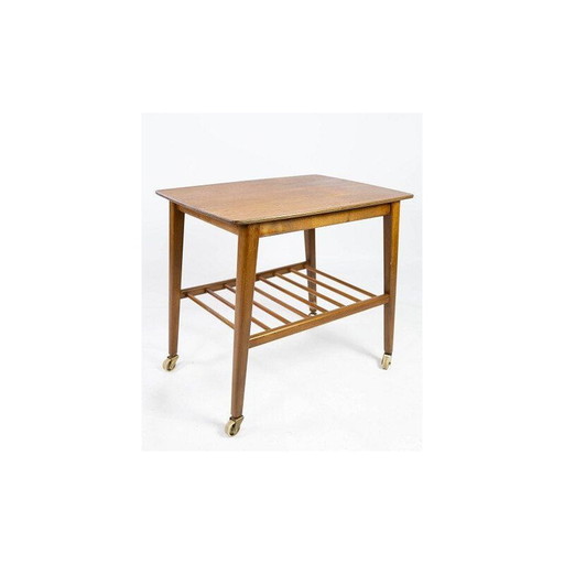 Vintage Teak Beistelltisch mit Regal und Rollen Dänemark 1960s