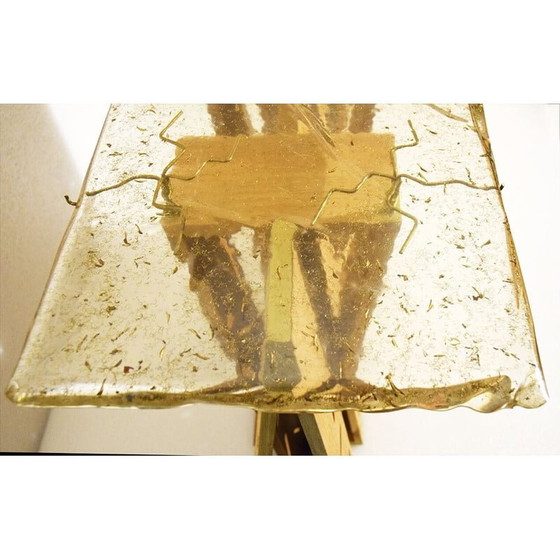 Image 1 of Vintage-Konsole "Goldene Augen" aus exotischem Holz, Harz und Messing, 1990er Jahre