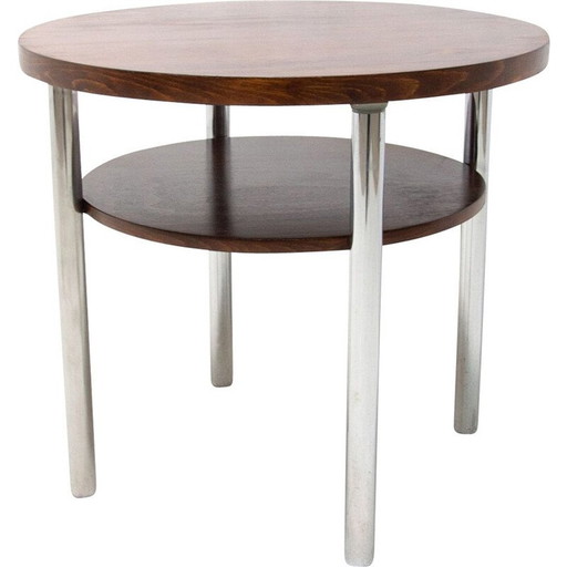 Vintage Bauhaus Couchtisch aus verchromtem Metall und Buchenholz von Robert Slezak, Tschechoslowakei 1930