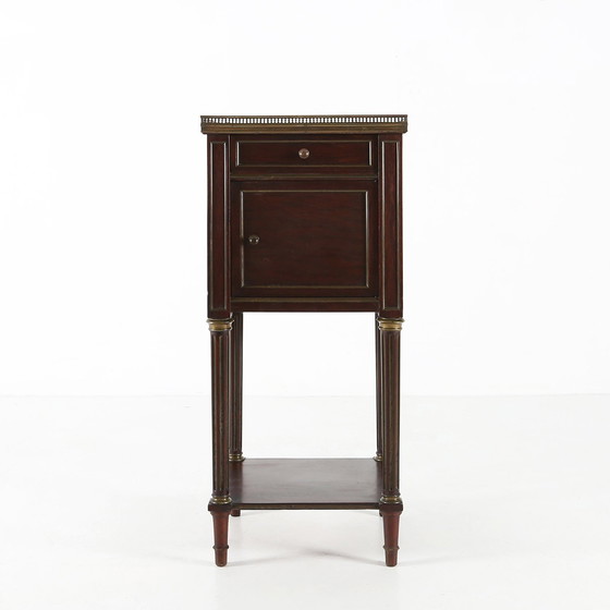 Image 1 of Vintage Französisch Empire Nachttisch in Holz mit Marmorplatte, 1950S