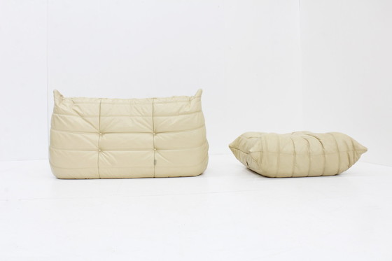 Image 1 of Vintage Togo Ligne Roset Sofa Set Beige Leder