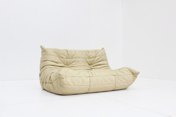 Image 1 of Vintage Togo Ligne Roset Sofa Set Beige Leder