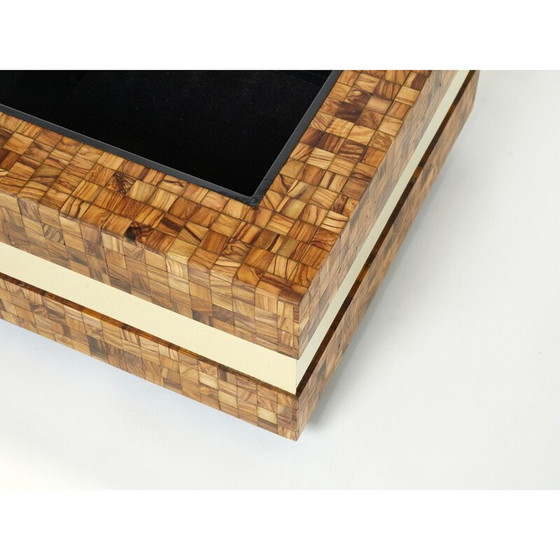 Image 1 of Vintage-Bartisch aus Olivenholz und Messingeinlegearbeiten von Sandro Petti, 1970