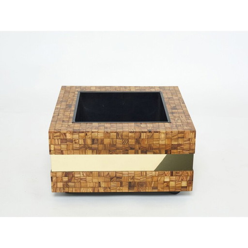 Vintage-Bartisch aus Olivenholz und Messingeinlegearbeiten von Sandro Petti, 1970