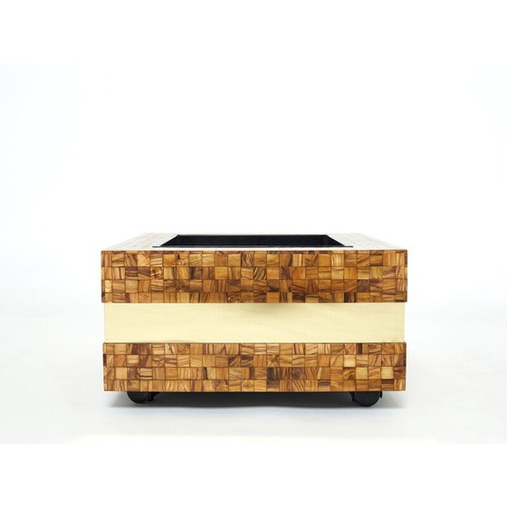 Image 1 of Vintage-Bartisch aus Olivenholz und Messingeinlegearbeiten von Sandro Petti, 1970