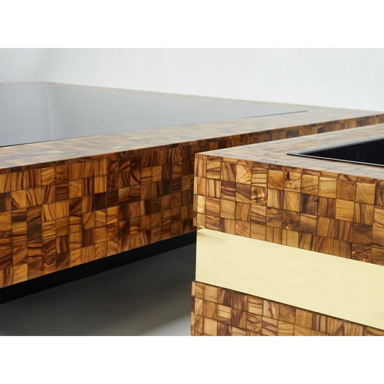 Image 1 of Vintage-Bartisch aus Olivenholz und Messingeinlegearbeiten von Sandro Petti, 1970