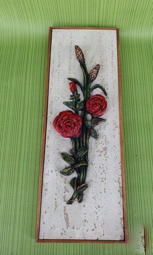 11971 Vintage Keramik 3D Wanddekoration mit Rosen