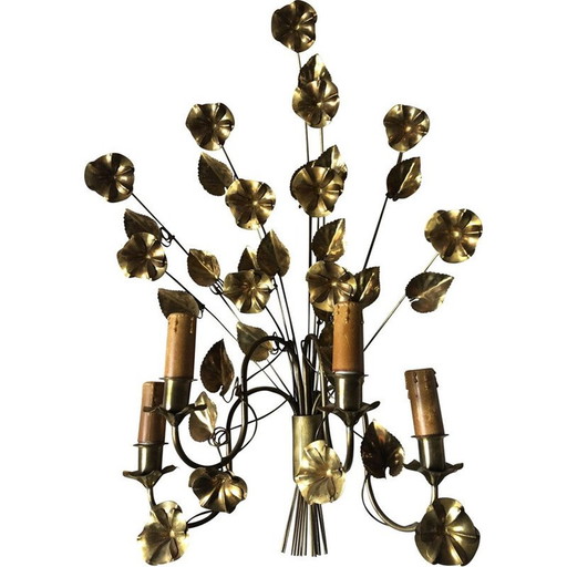 Paar "Flower" Wandlampen aus vergoldetem Metall mit 4 Lichtern, 1960